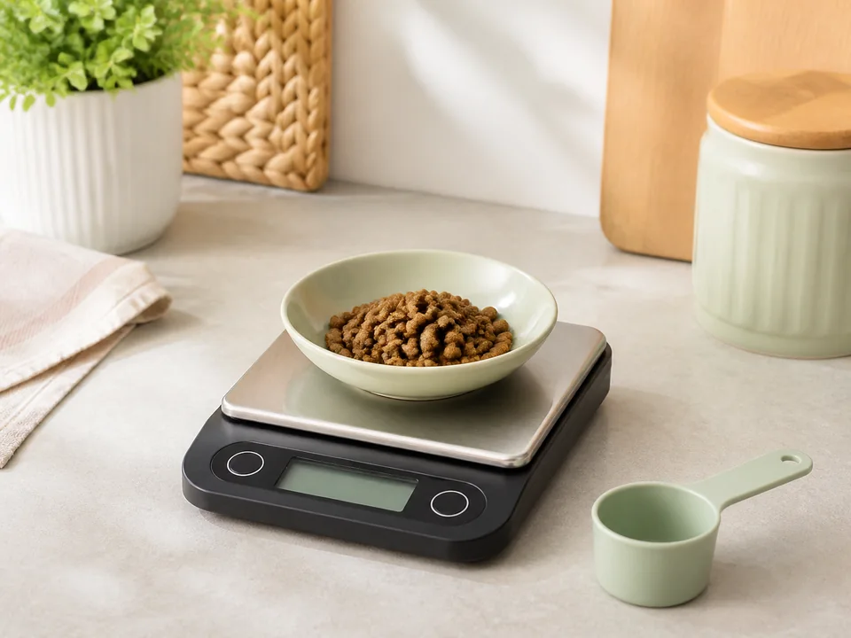 Báscula digital de cocina con un cuenco para pesar raciones