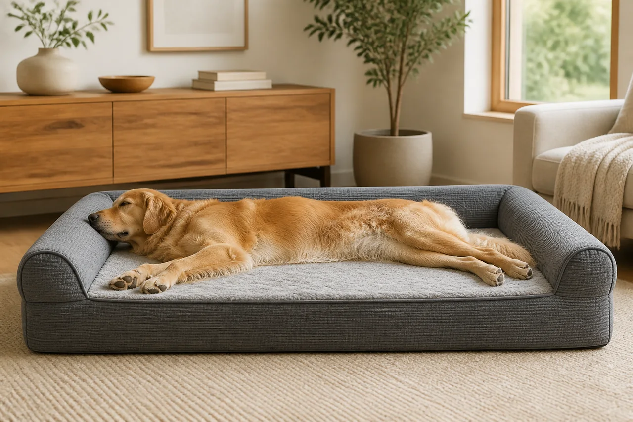 Cama amplia para perro con bordes de apoyo