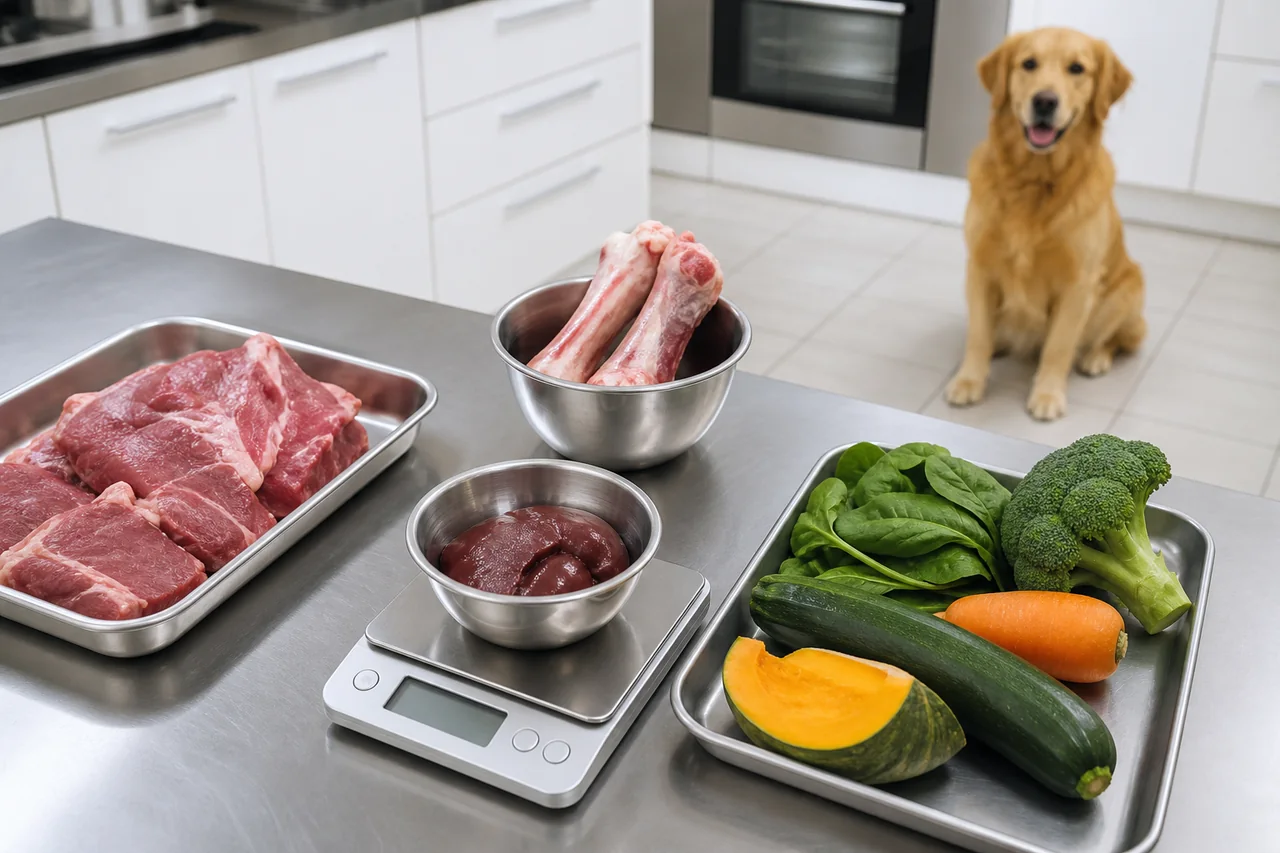 Balanza digital y recipientes de acero para pesar y separar ingredientes