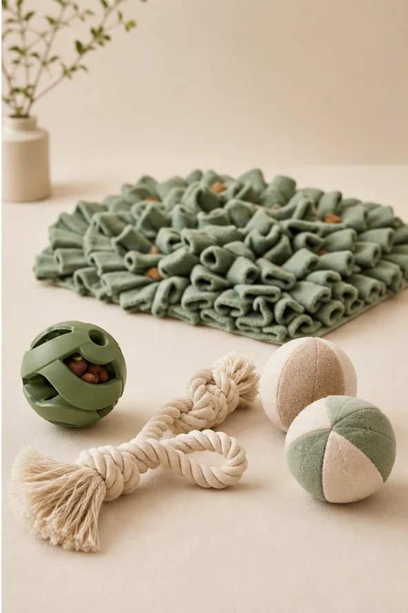 Conjunto de juguetes, pelotas y alfombra de olfato